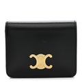 Shiny Calfskin Triomphe Compact Wallet Black