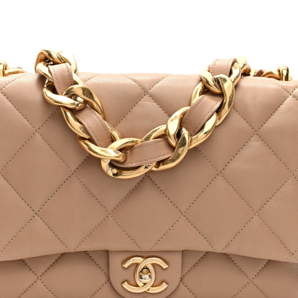 Lambskin Quilted Large CC Funky Town Flap Beige