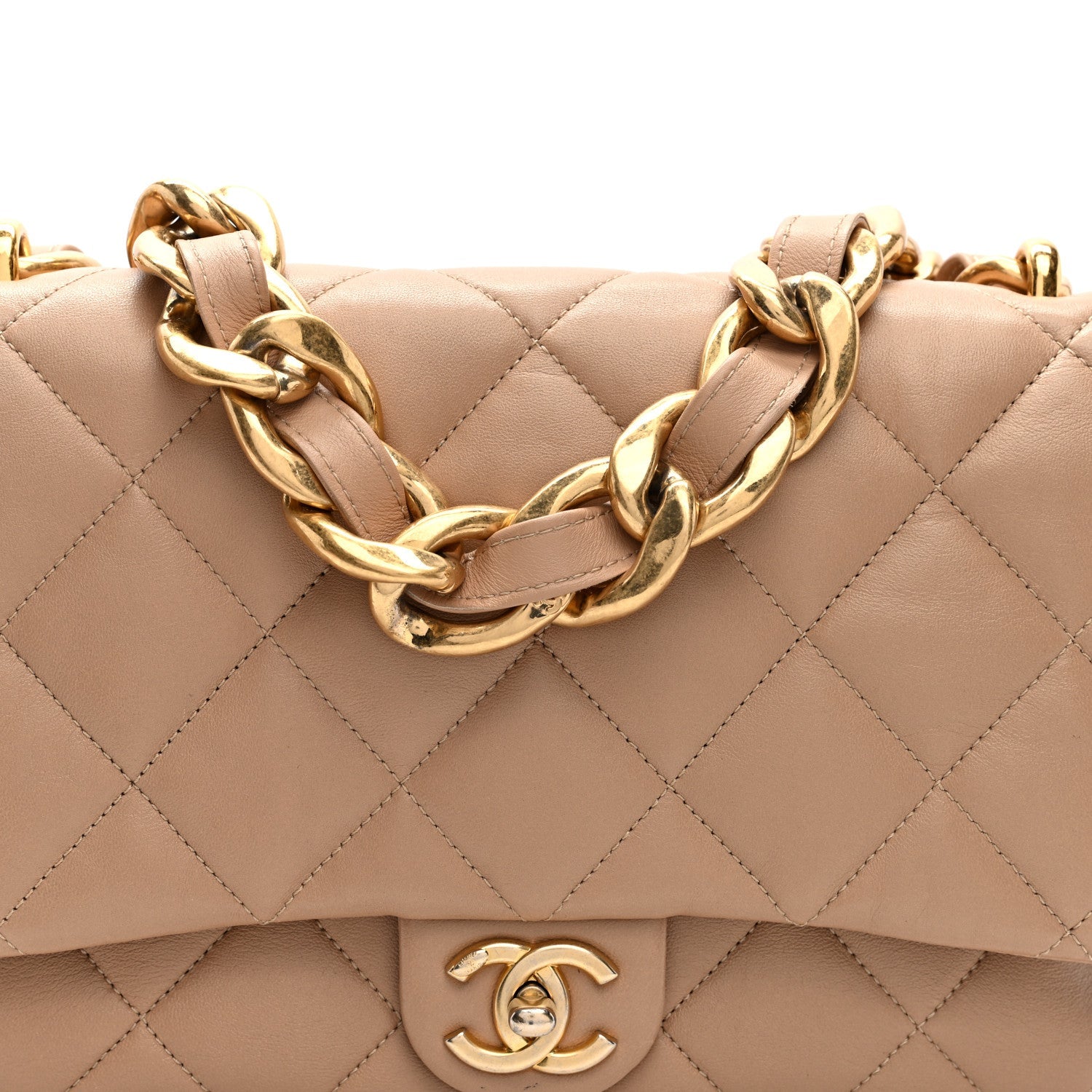 Lambskin Quilted Large CC Funky Town Flap Beige