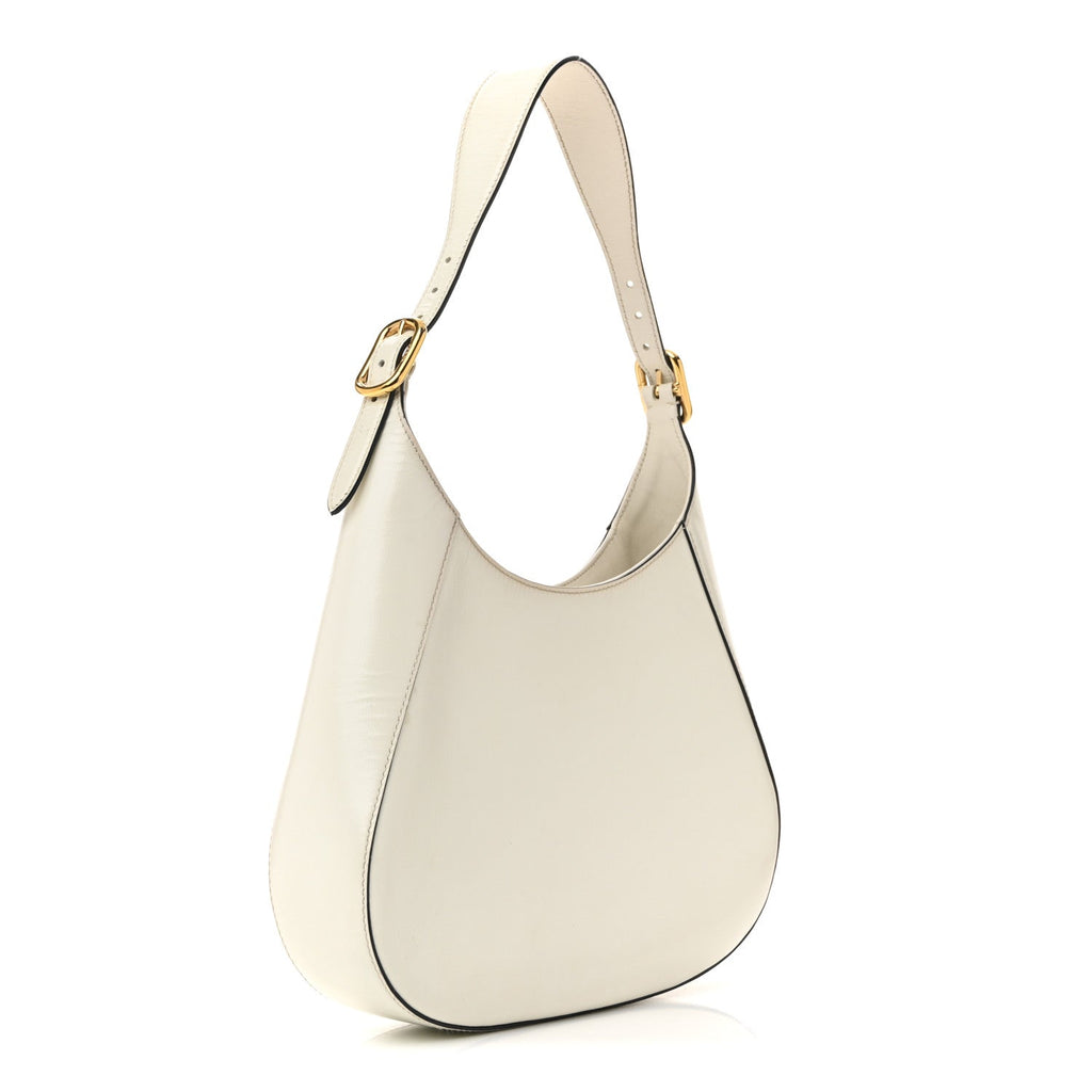 Brushed Calfskin Cleo Adjustable Strap Shoulder Bag White