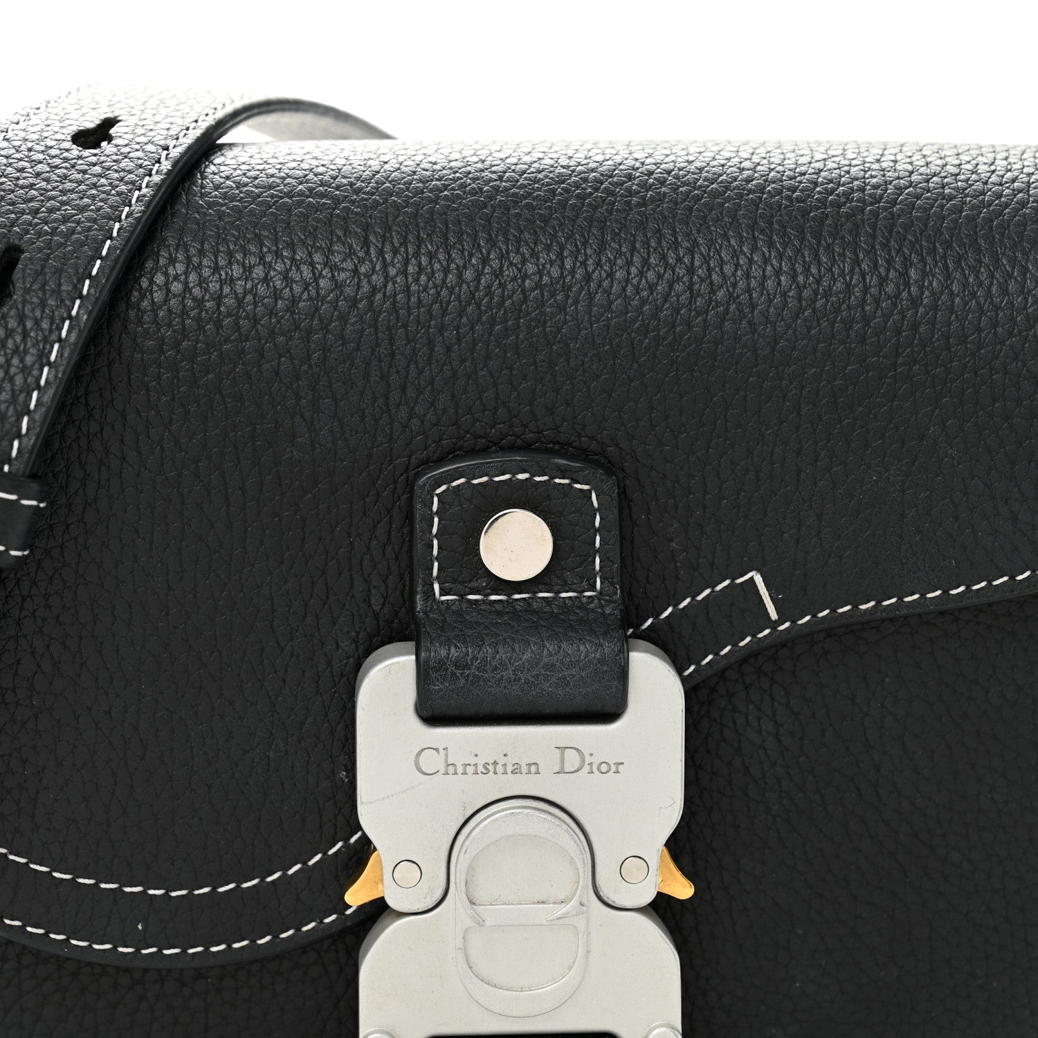 Grained Calfskin Saddle Messenger Bag With Strap Black
