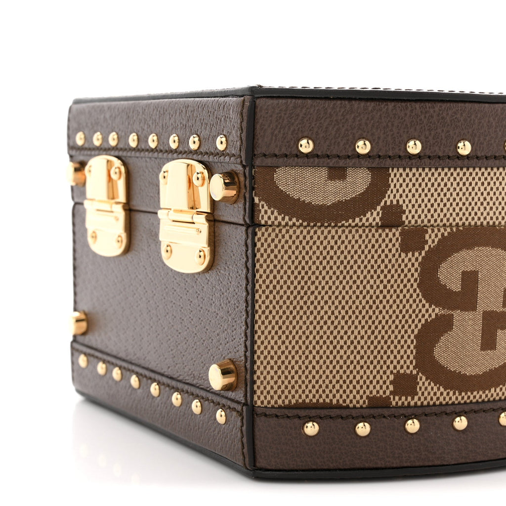 Monogram Jumbo GG Textured Dollar Calfskin Web Mini Savoy Hat Box Camel Ebony New Acero