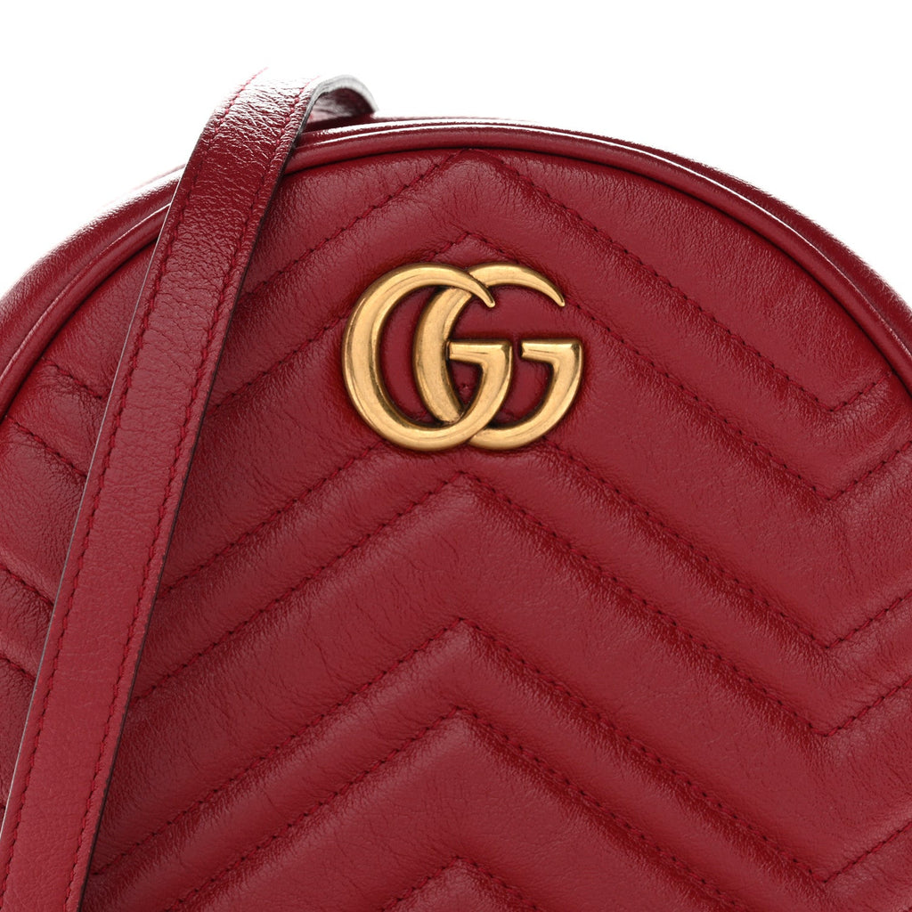 Glazed Calfskin Matelasse Heart Mini GG Marmont Round Shoulder Bag Romantic Cerise