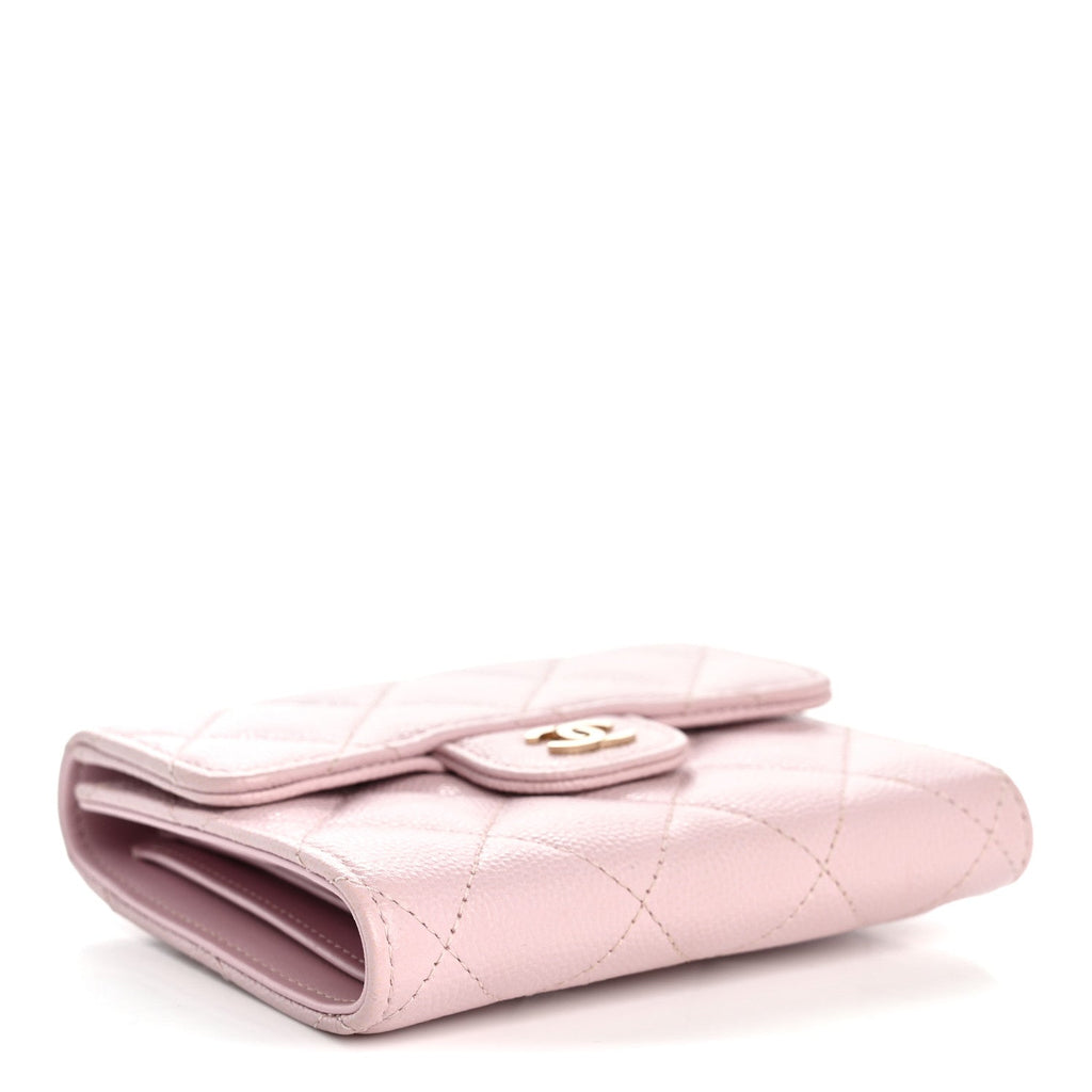 Caviar Quilted Compact Flap Wallet Light Pink