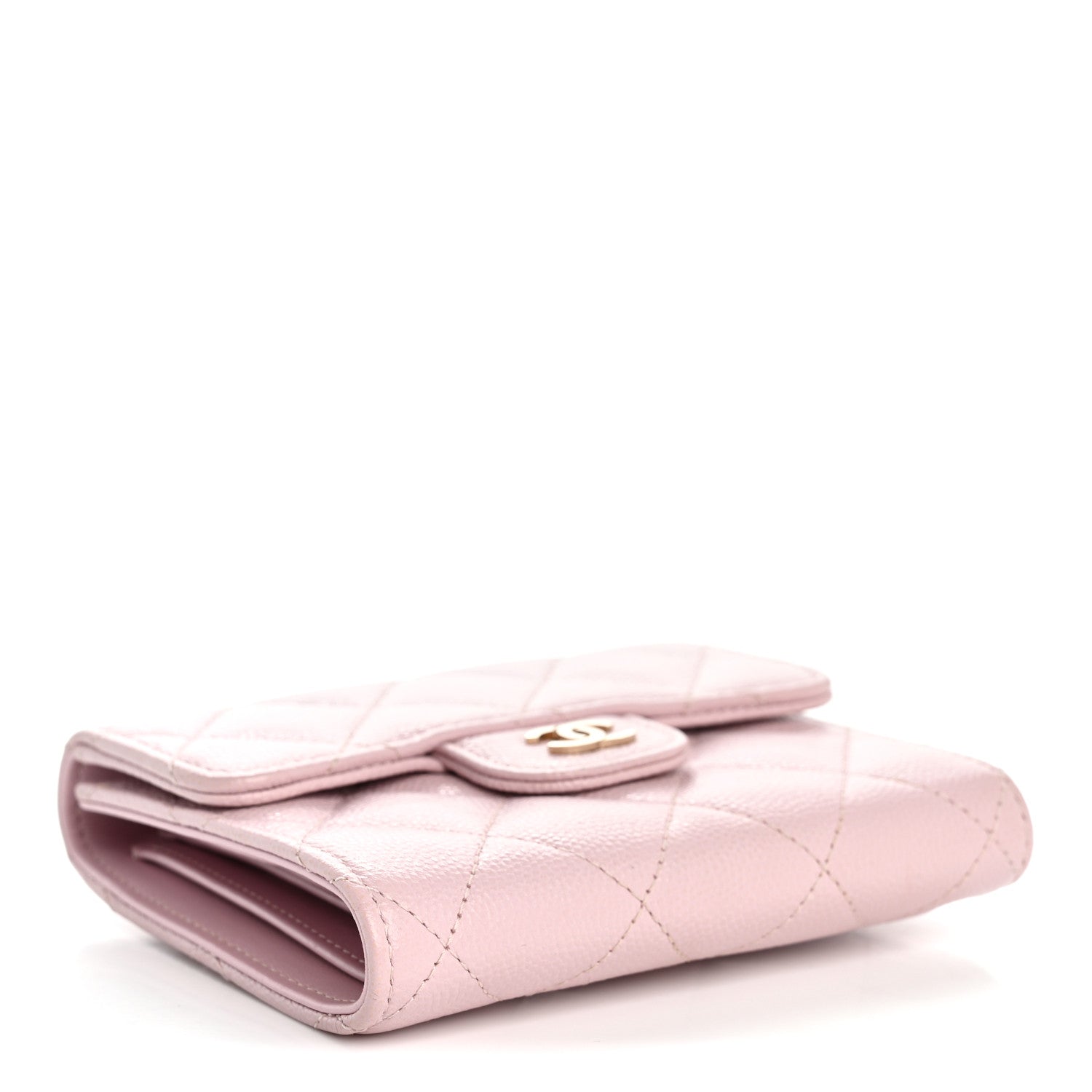Caviar Quilted Compact Flap Wallet Light Pink