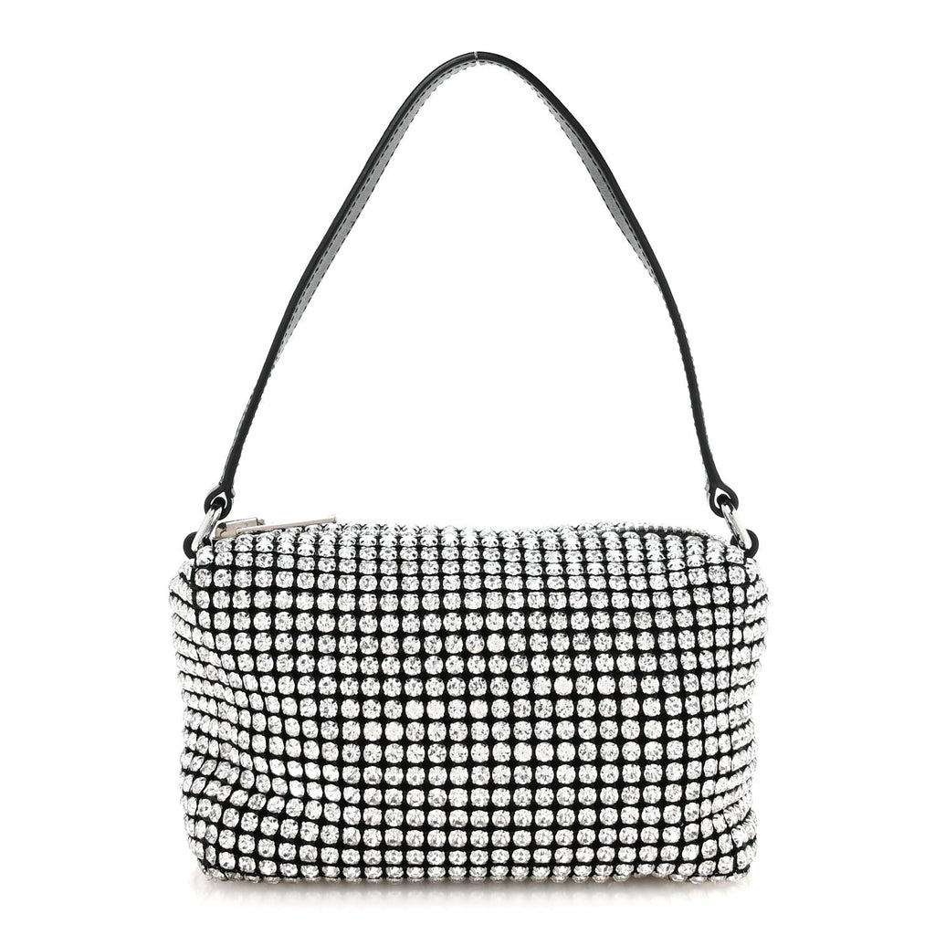 Mesh Crystal Rhinestone Mini Heiress Pouch Black Silver