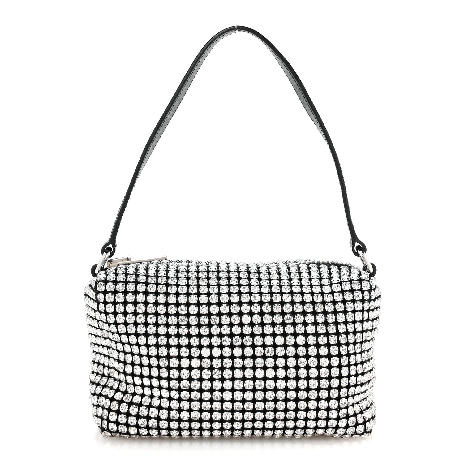 Mesh Crystal Rhinestone Mini Heiress Pouch Black Silver