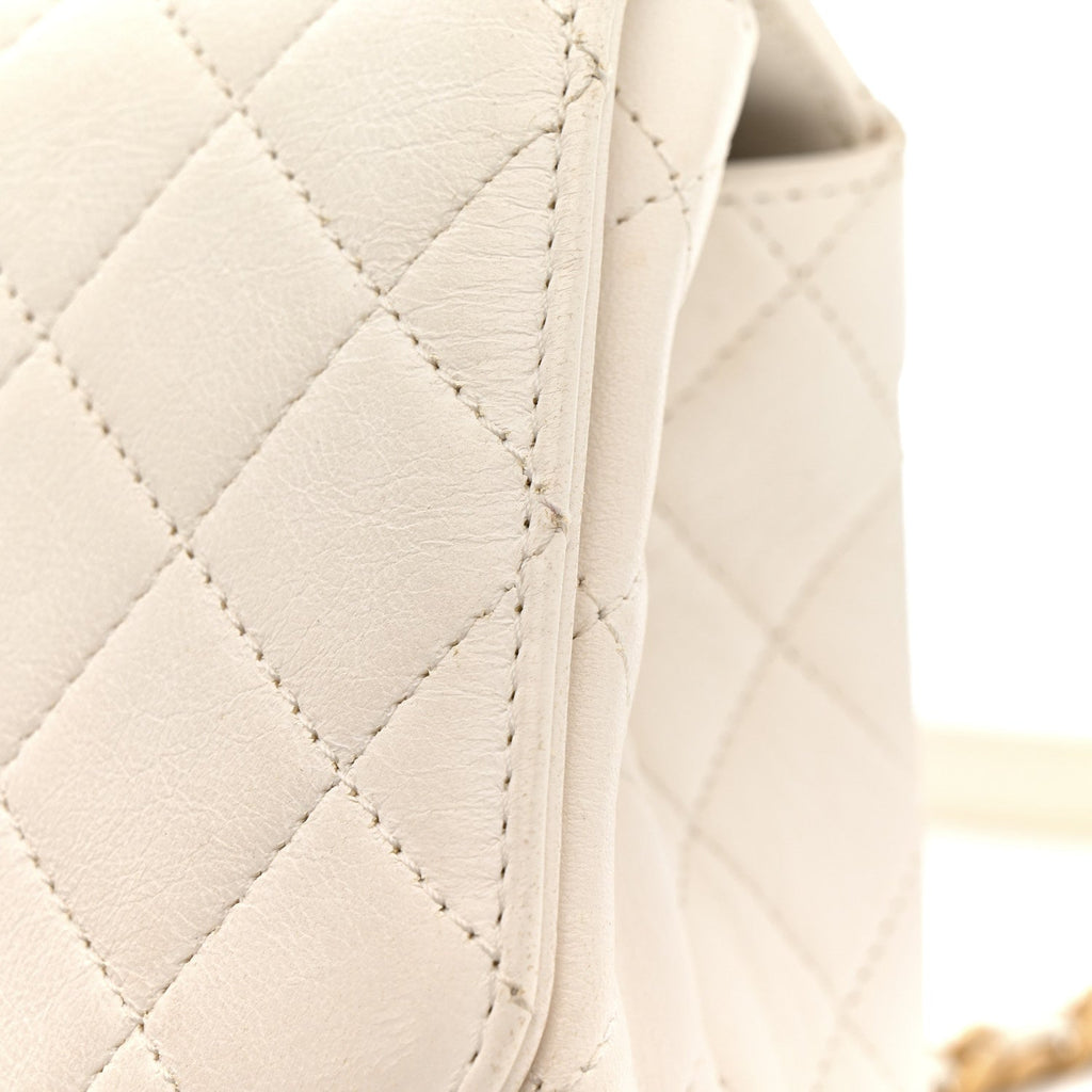 Lambskin Quilted La Parisienne Top Handle Flap White