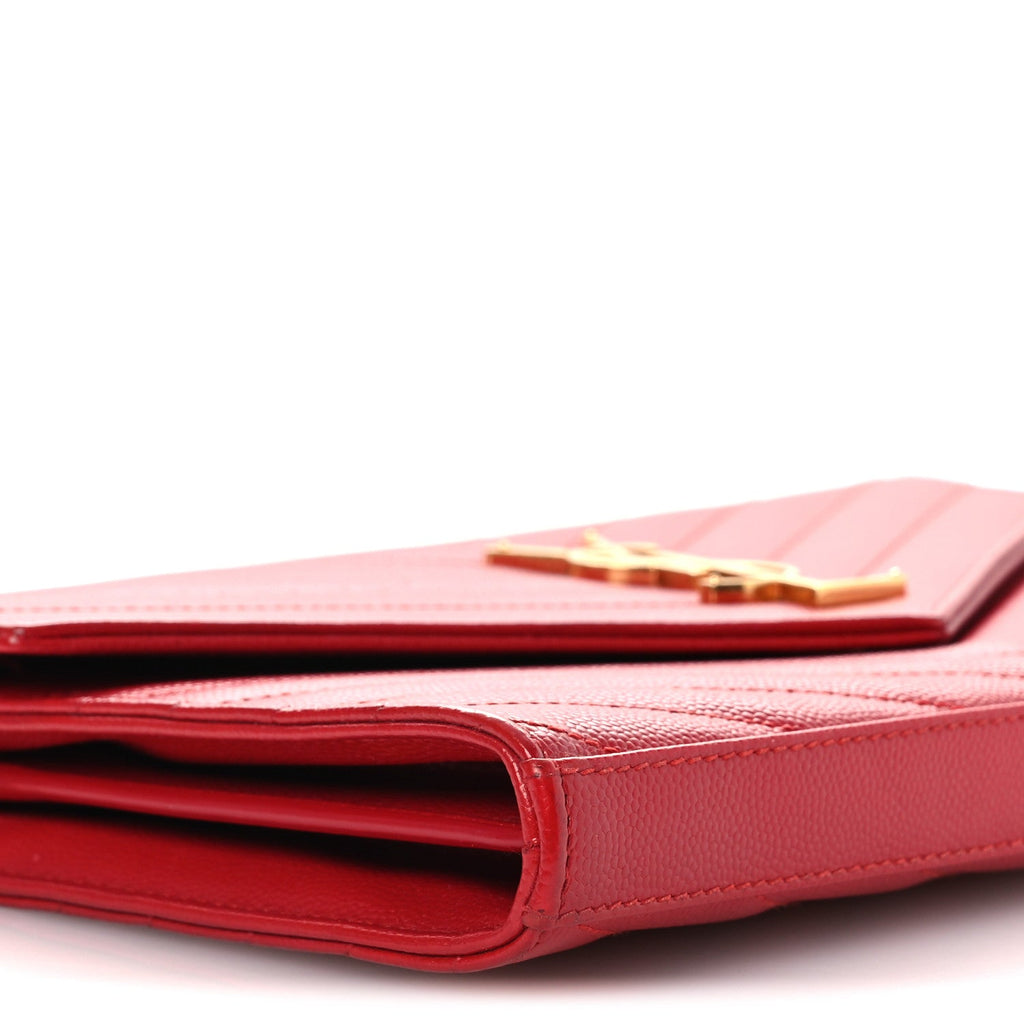 Grain De Poudre Matelasse Chevron Monogram Chain Wallet Red