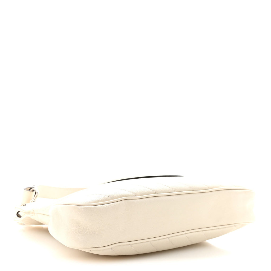 Sakai Be Green Calfskin Diagonal Stitched Small Blondie Tote Mystic White