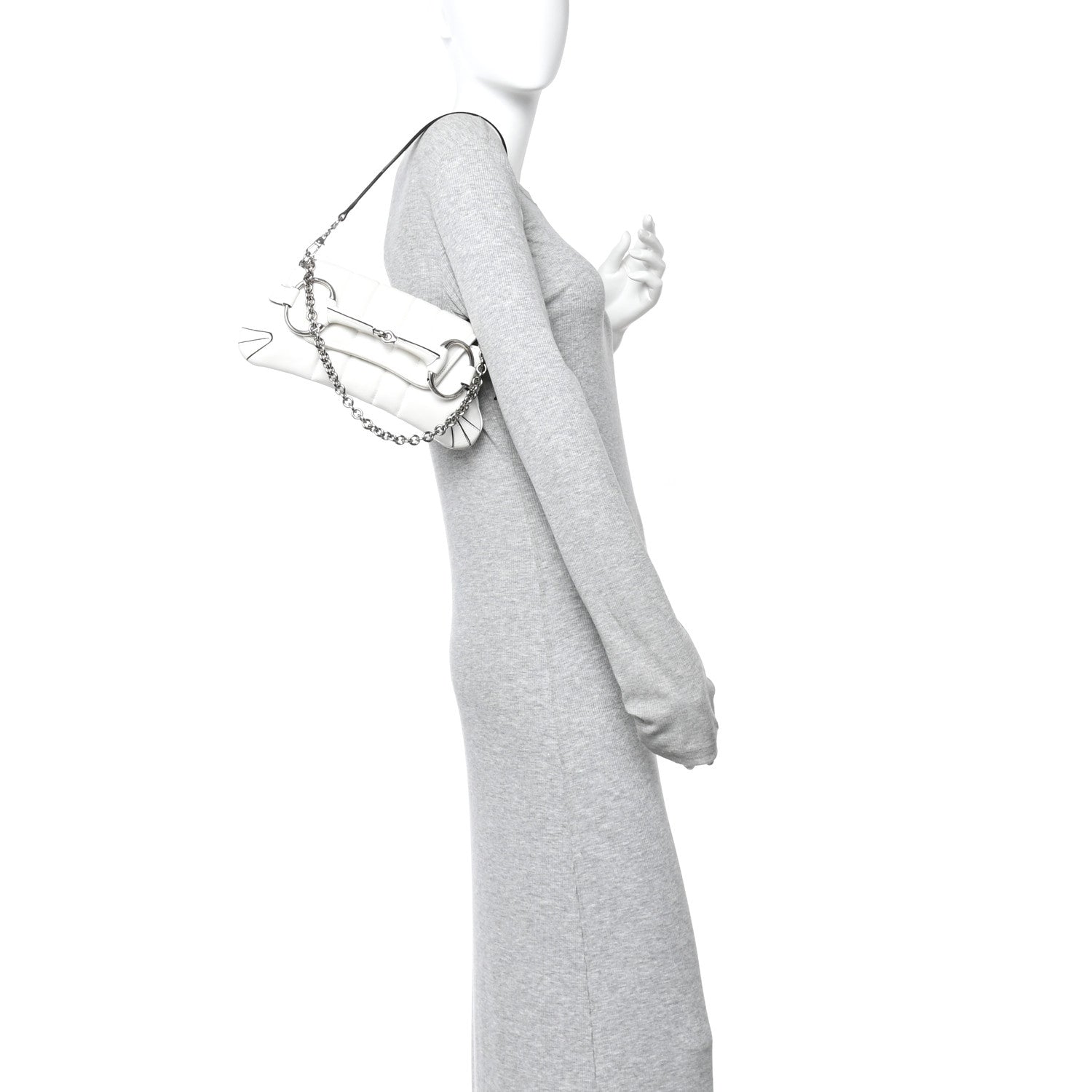 Nappa Vertical Matelasse Small Maxi Horsebit Chain Shoulder Bag Great White