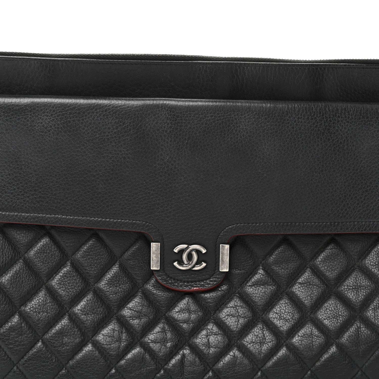 Grained Calfskin Quilted Large Archi Chic Cosmetic Case Navy