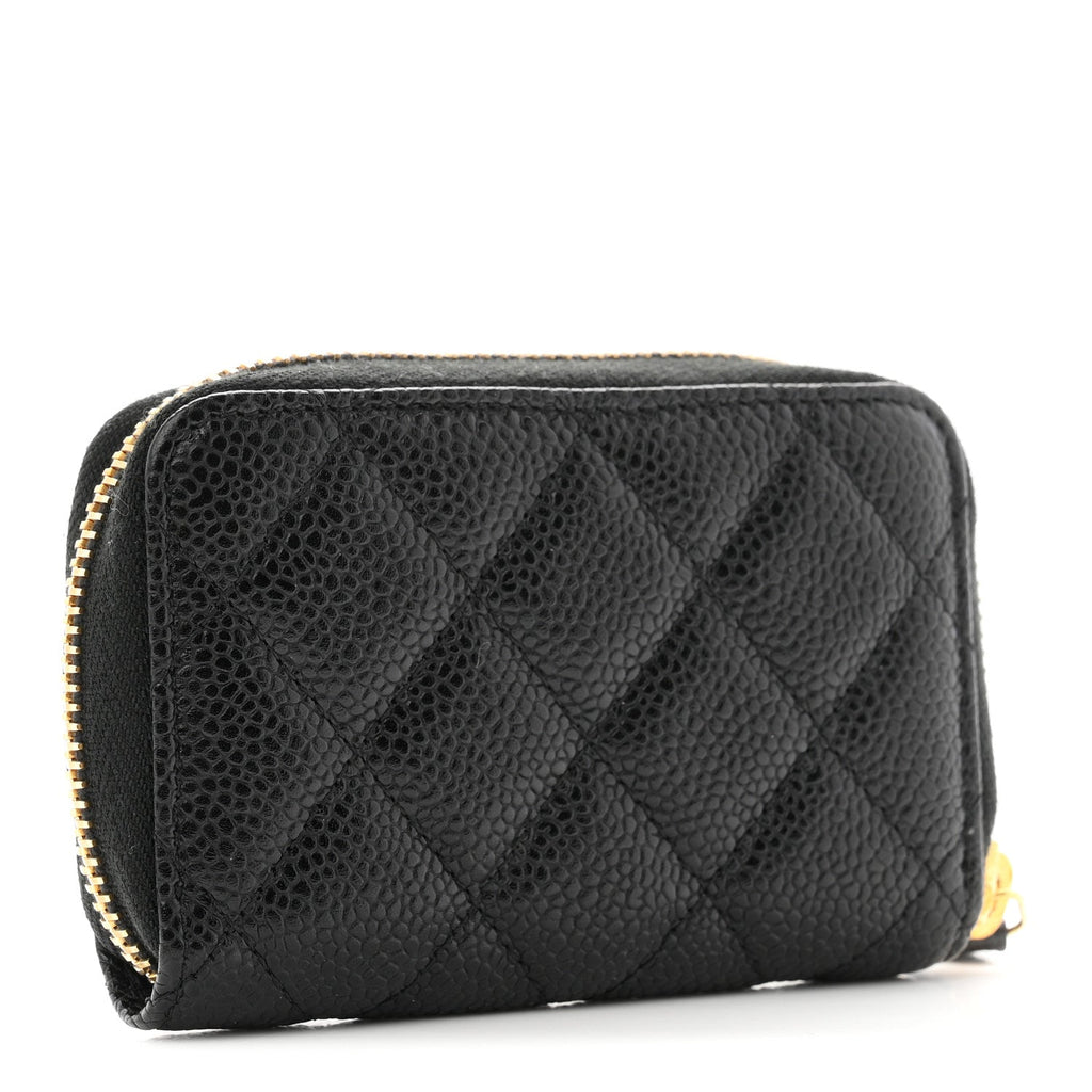 Caviar Quilted Zip Coin Purse Black