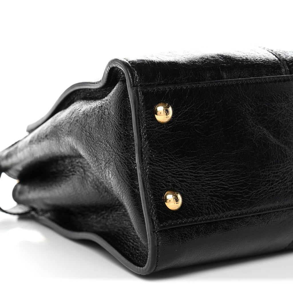 Agnello Old Shine Medium Peekaboo Iconic Satchel Black