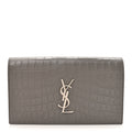 Croc Embossed Calfskin Classic Kate Monogram Clutch Fog