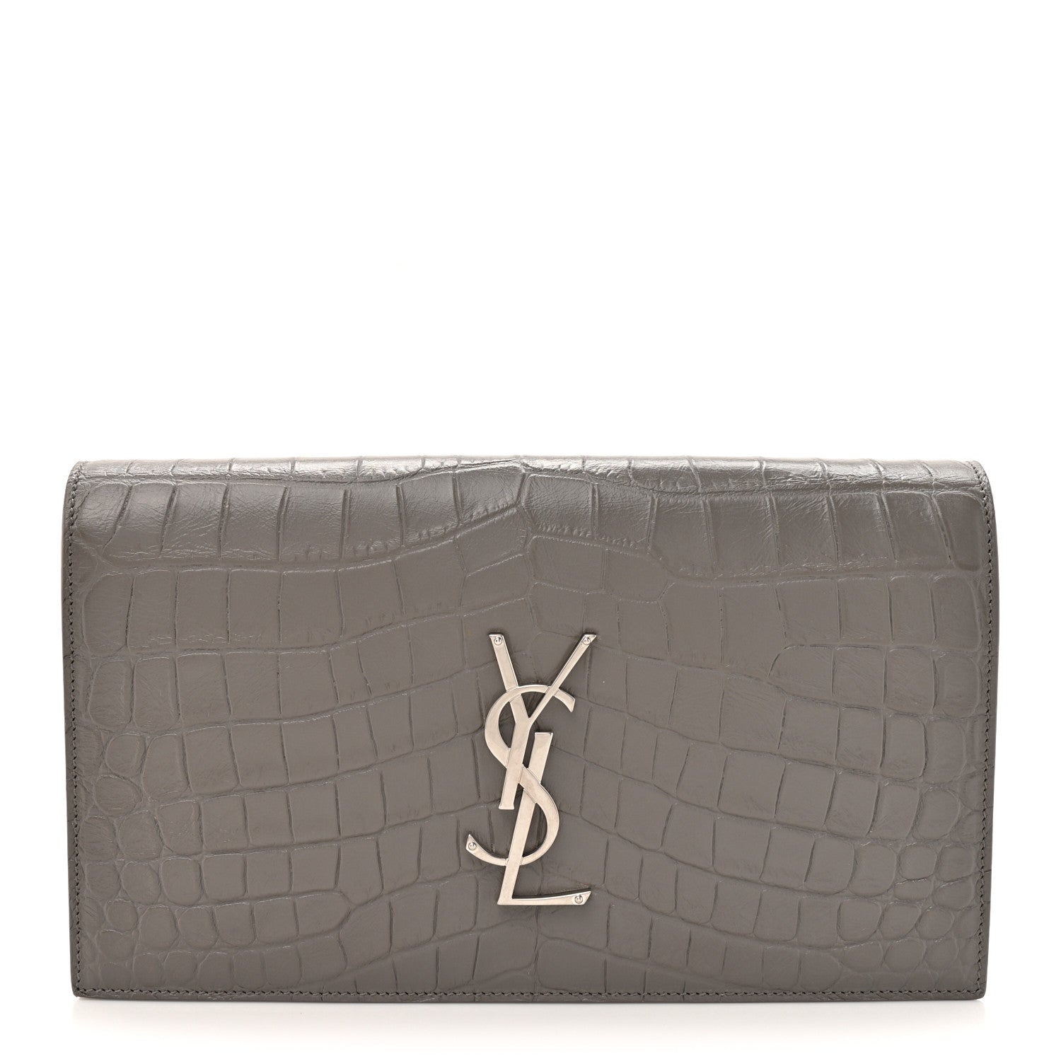 Croc Embossed Calfskin Classic Kate Monogram Clutch Fog