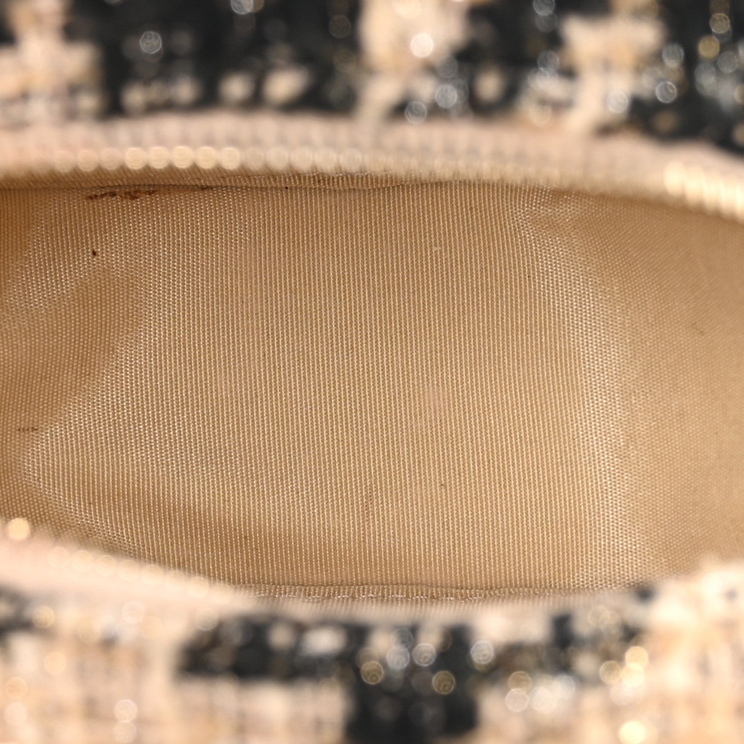 Wool Tweed Lambskin Quilted Chanel 19 Round Clutch With Chain and Coin Purse Beige Black