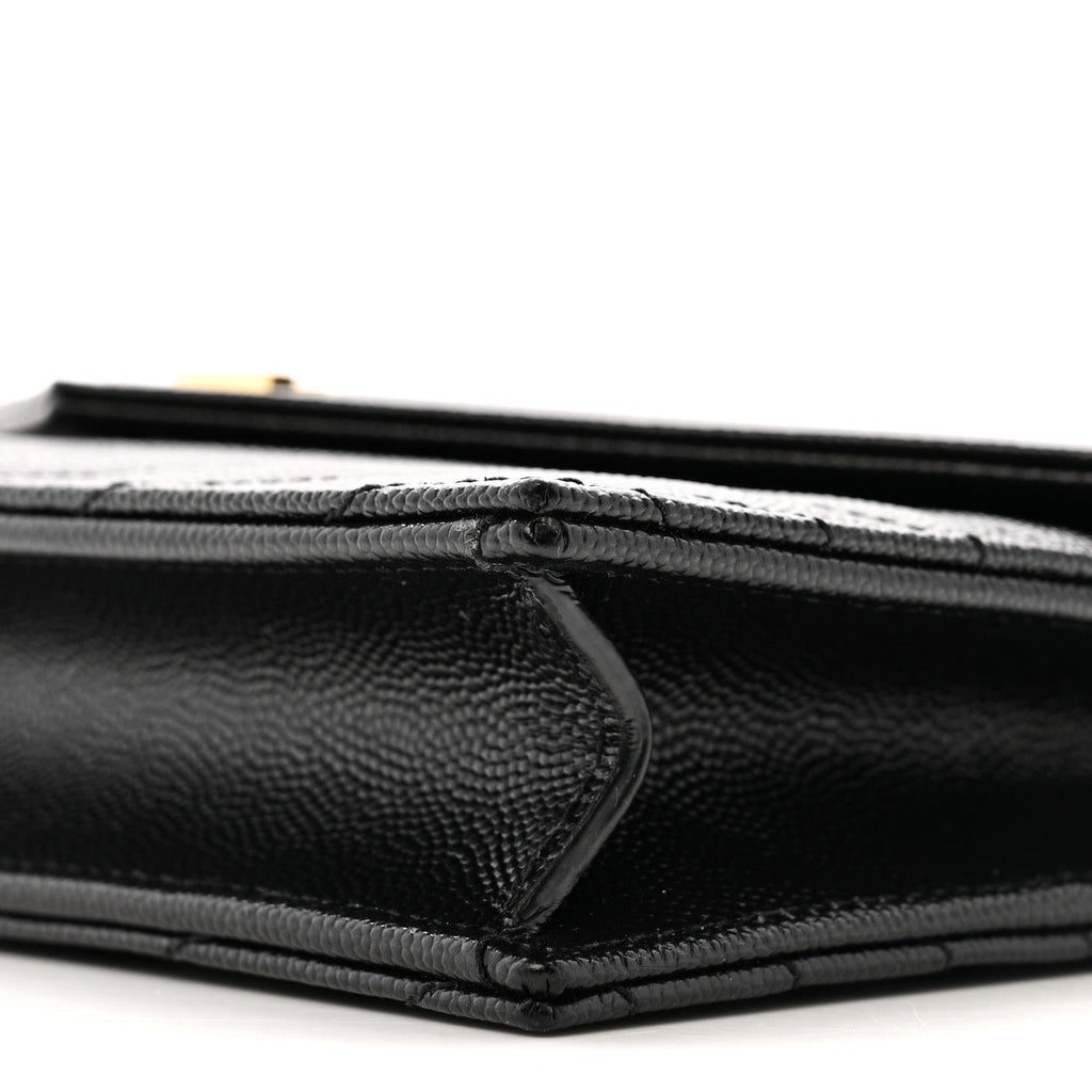 Grain De Poudre Matelasse Chevron Monogram Envelope Chain Wallet Black