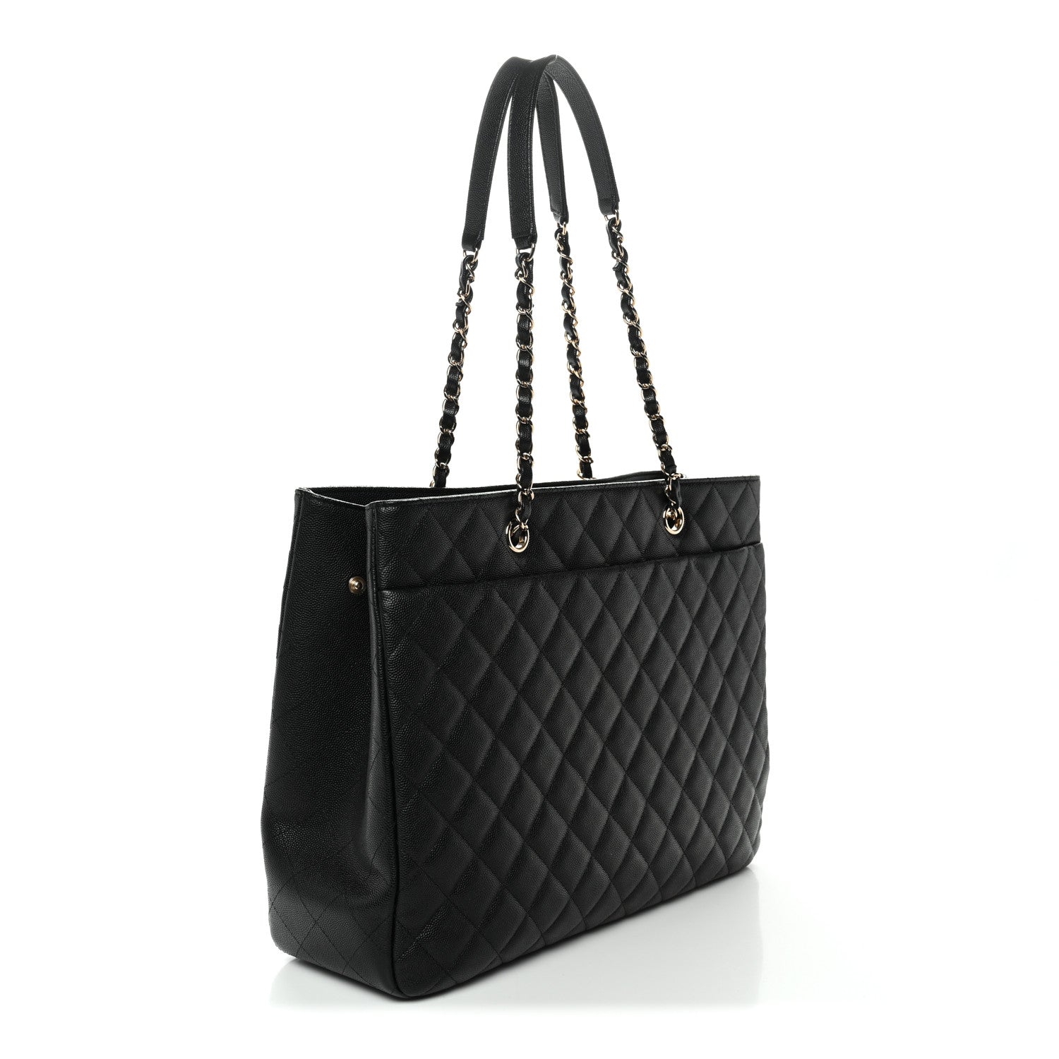 Caviar Quilted Large CC Shopping Tote Black