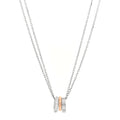 18K White Pink Gold Diamond Three Ring LOVE Pendant Necklace