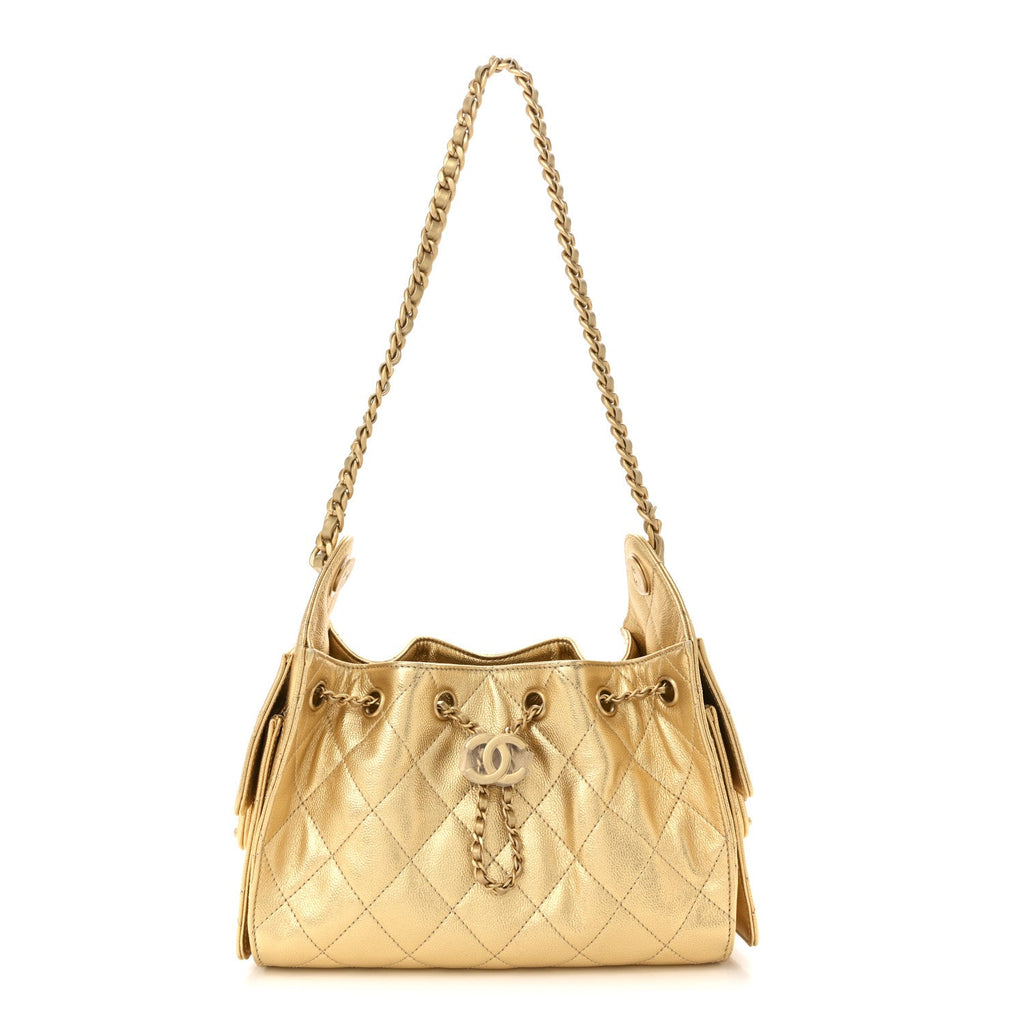 Metallic Caviar Quilted Mini Chanel 25 Handbag Gold