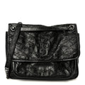 Crinkled Calfskin Matelasse Monogram Medium Niki Chain Satchel Black