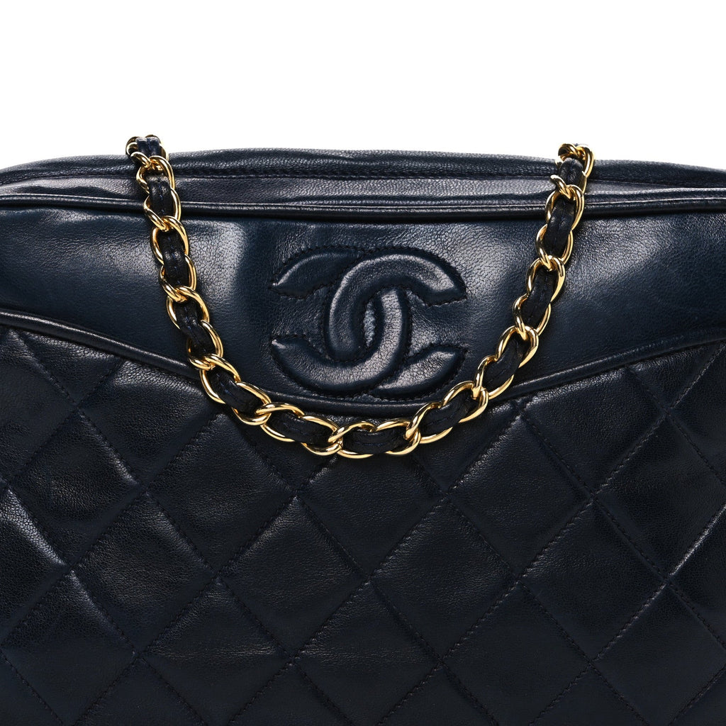 Lambskin Quilted CC Tassel Camera Case Navy