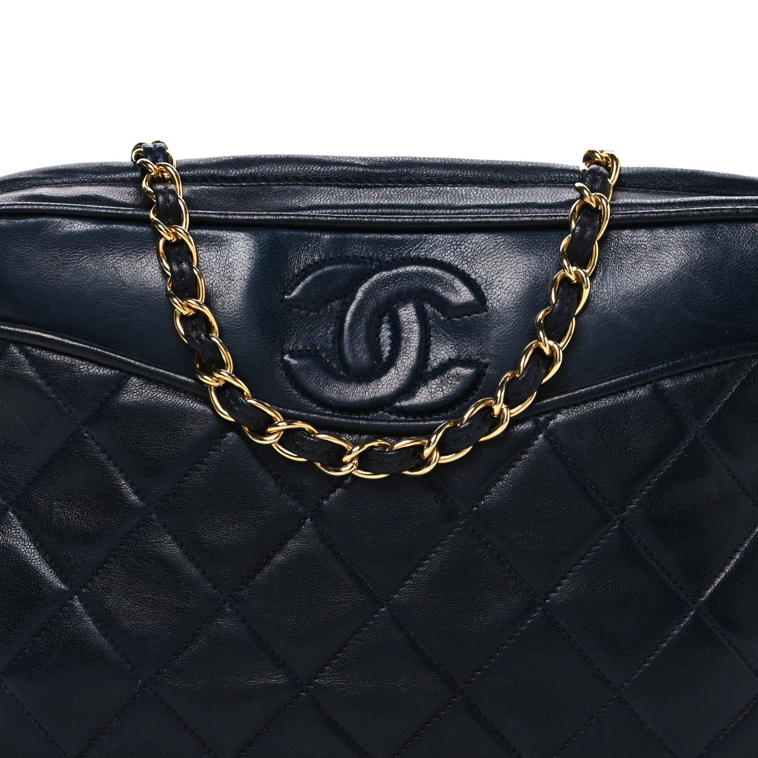 Lambskin Quilted CC Tassel Camera Case Navy