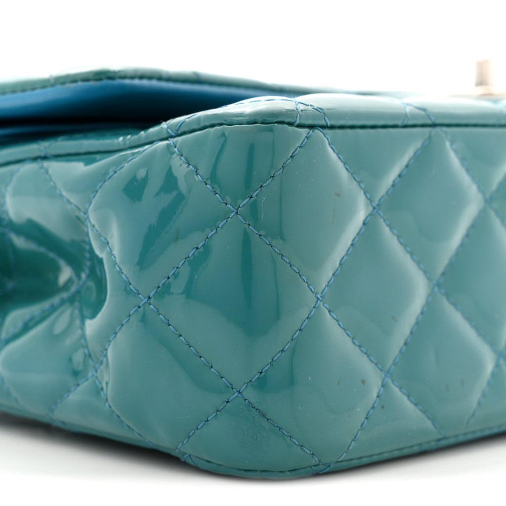 Patent Quilted Medium Double Flap Turquoise