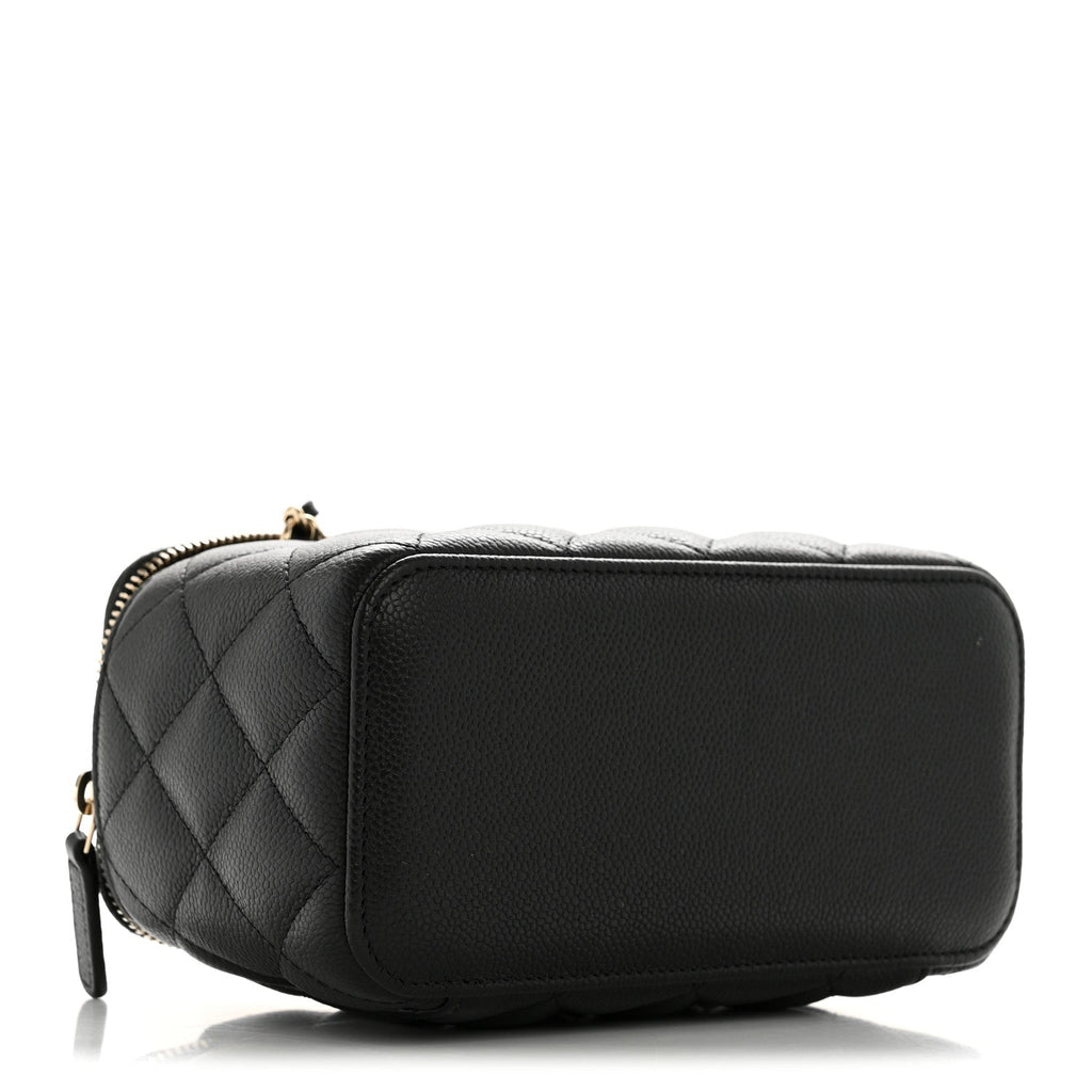 Caviar Quilted Small Tiny CC Vanity Case With Chain Black