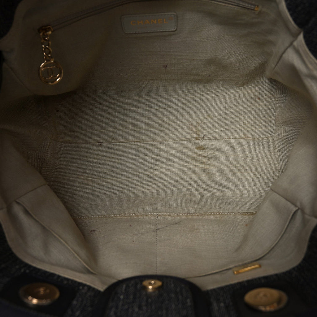 Denim Small Deauville Tote Dark Blue White
