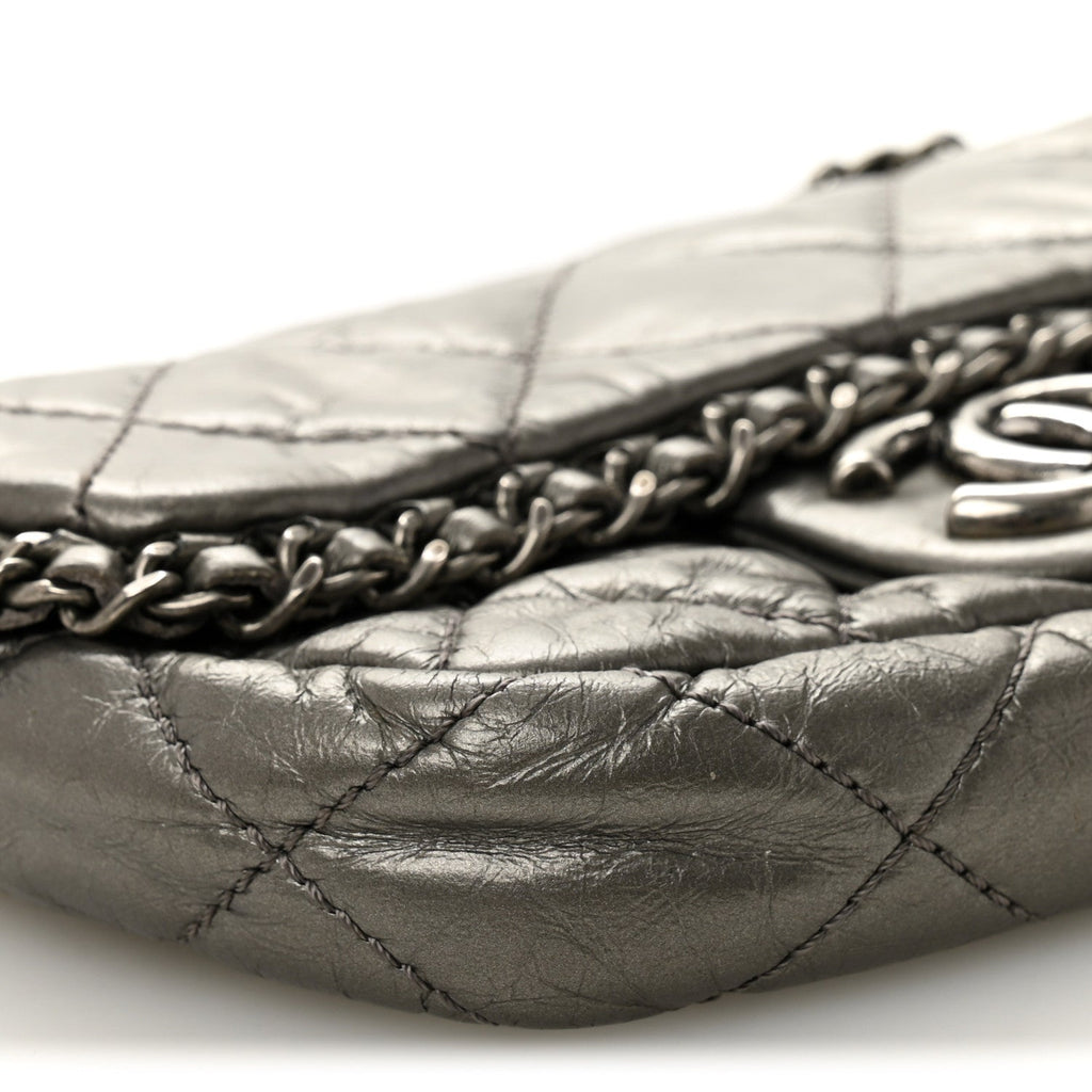 Metallic Aged Calfskin Mini Chain Me Flap Pewter