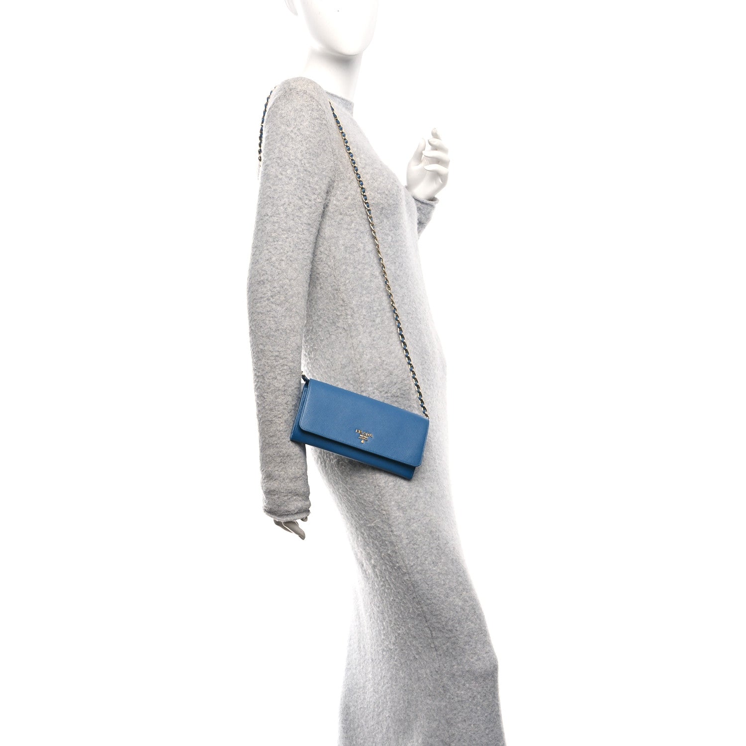 Saffiano Metal Oro Chain Wallet Cobalto