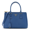 Saffiano Lux Small Galleria Double Zip Tote Azzurro