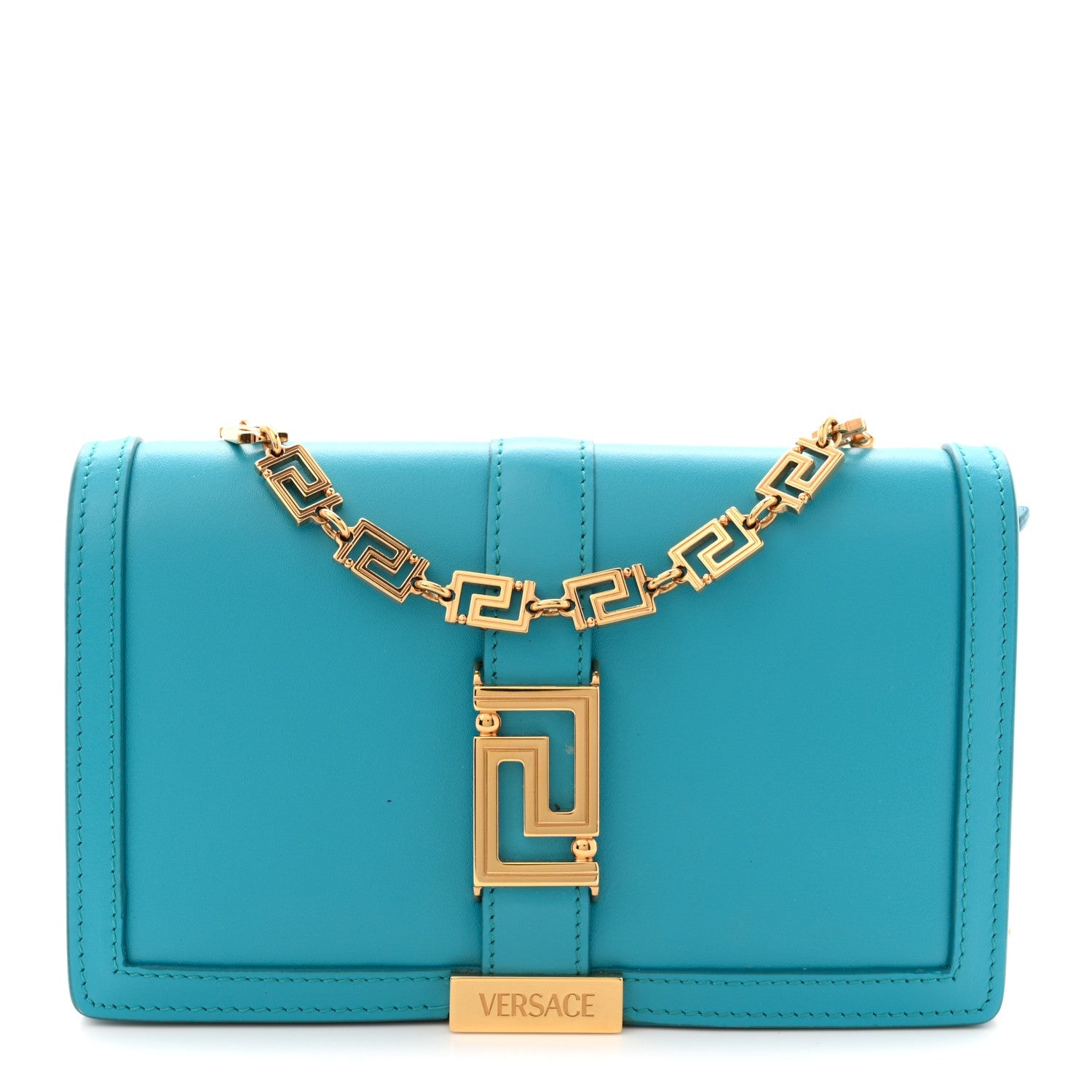 Calfskin Greca Goddess Wallet On Chain Blue