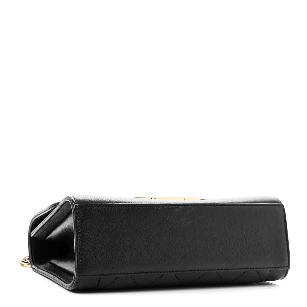Grained Calfskin Quilted Small Label Click Flap Bag Black