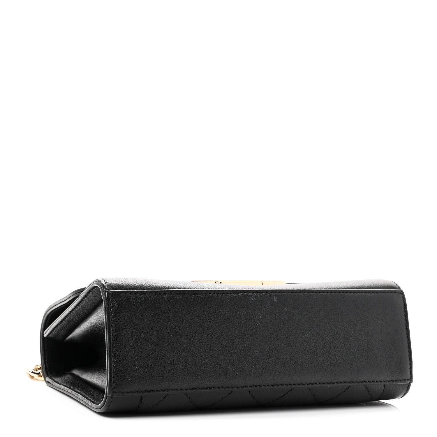 Grained Calfskin Quilted Small Label Click Flap Bag Black