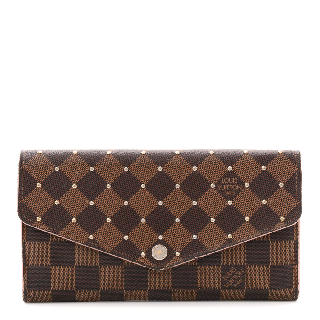 Damier Ebene Studded Sarah Wallet NM Rose Ballerine