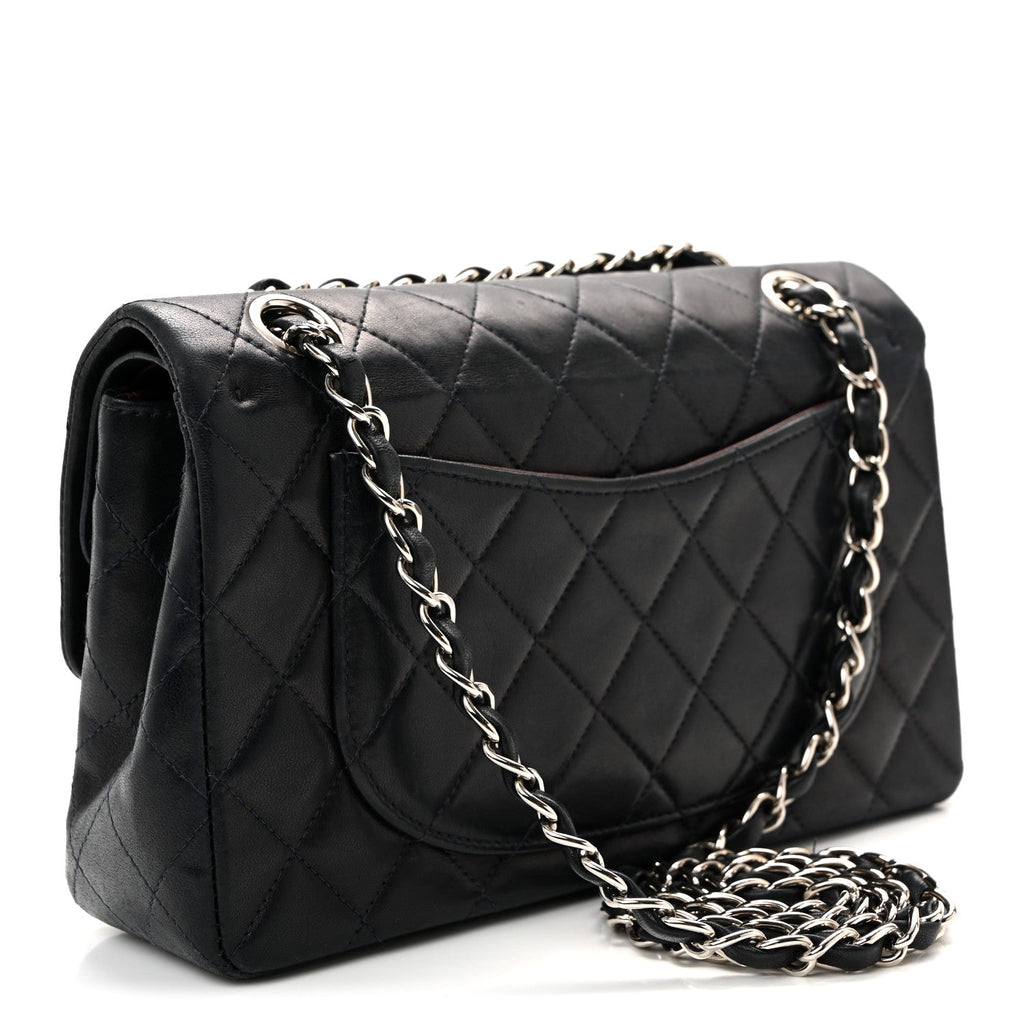 Lambskin Quilted Small Double Flap Navy