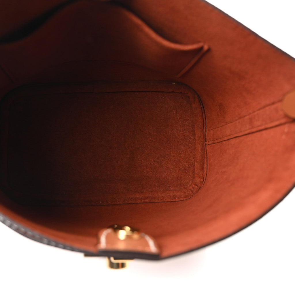 Calfskin Lock and Walk Bucket Cognac