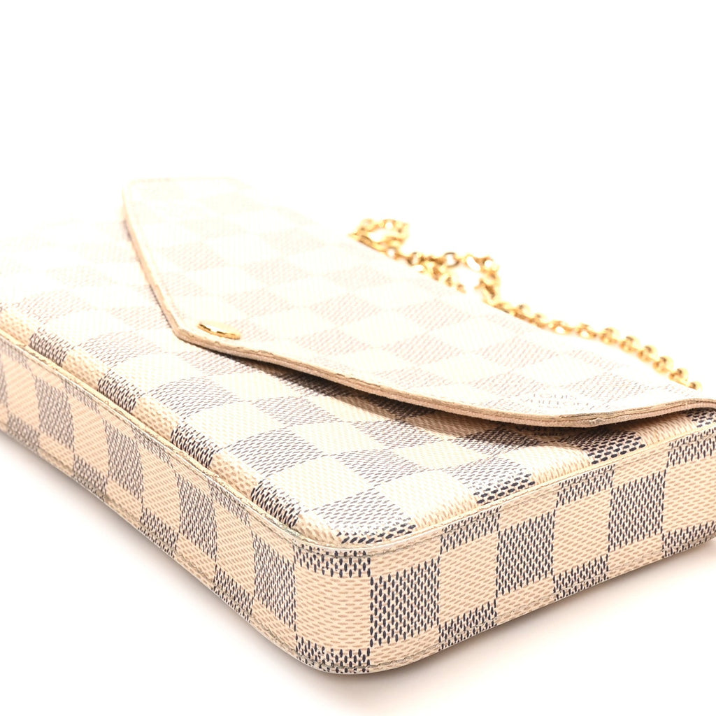 Damier Azur Pochette Felicie Chain Wallet Rose Ballerine