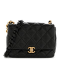 Lambskin Quilted Small Lacquered Chain Flap Black