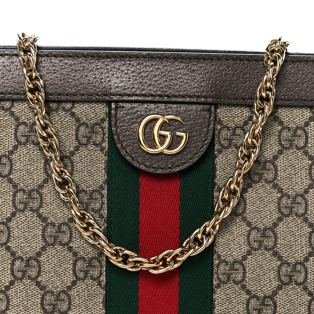 GG Supreme Monogram Web Small Ophidia Chain Shoulder Bag Brown