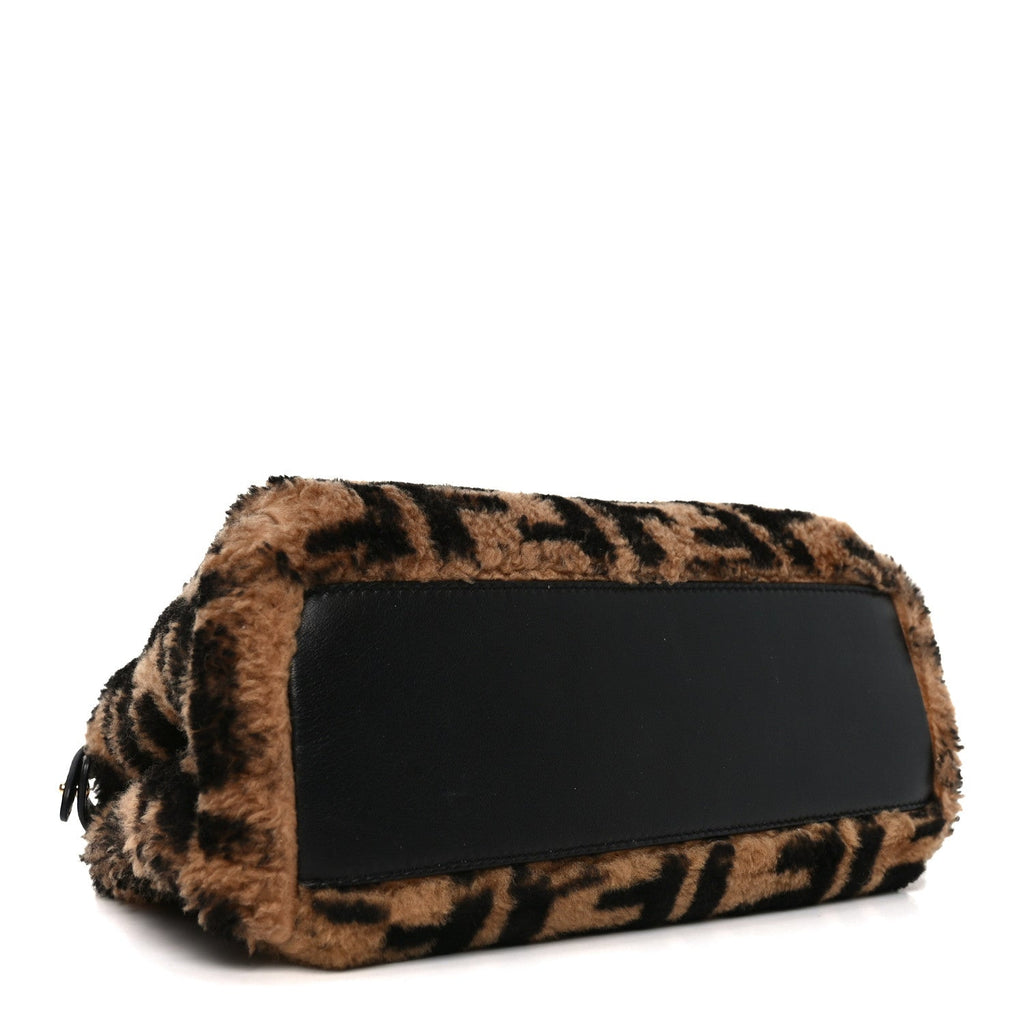 Shearling Nappa Macro FF 1974 Mini Peekaboo Iconic Satchel Tobacco Black