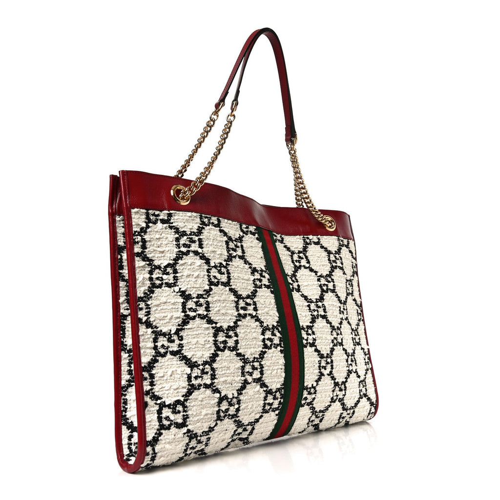 Tweed GG Monogram Large Rajah Chain Tote White Black Romantic Cherry
