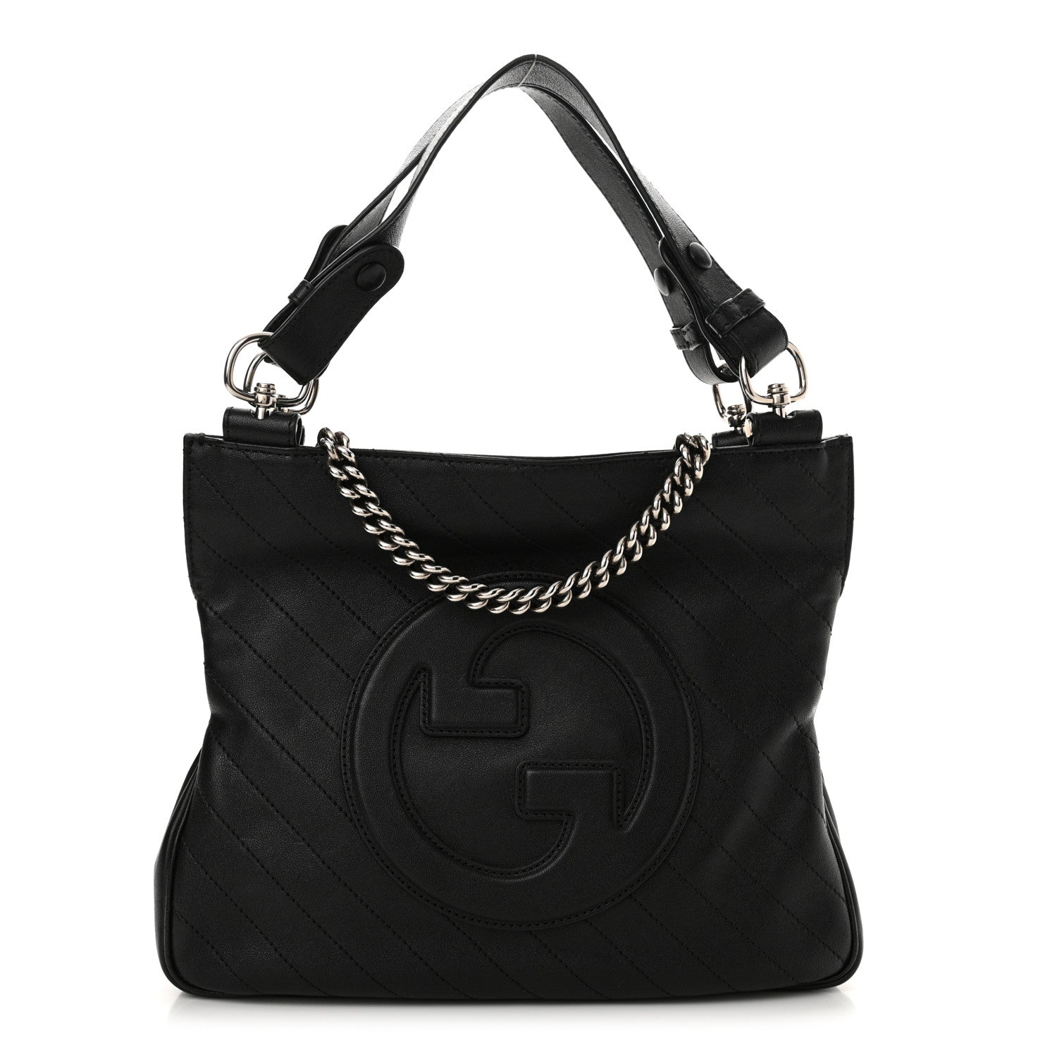 Sakai Be Green Calfskin Diagonal Stitched Small Blondie Tote Black