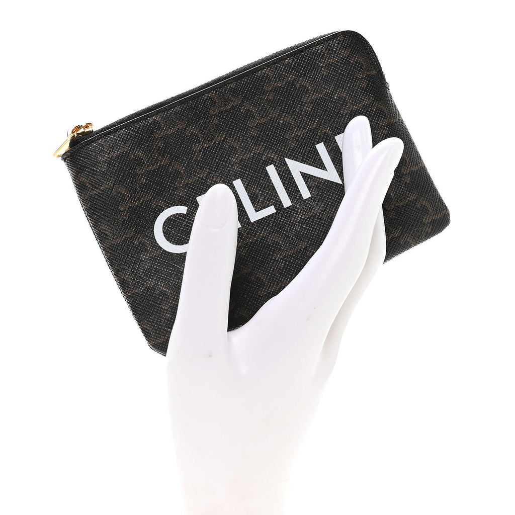 Triomphe Canvas Logo Coin and  Pouch With Hook Black