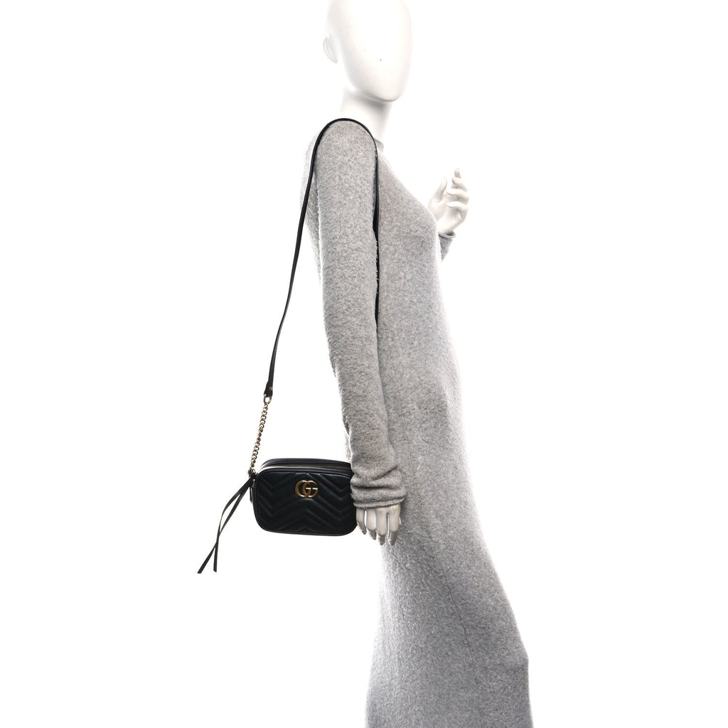 Calfskin Matelasse Mini GG Marmont Chain Shoulder Bag Black