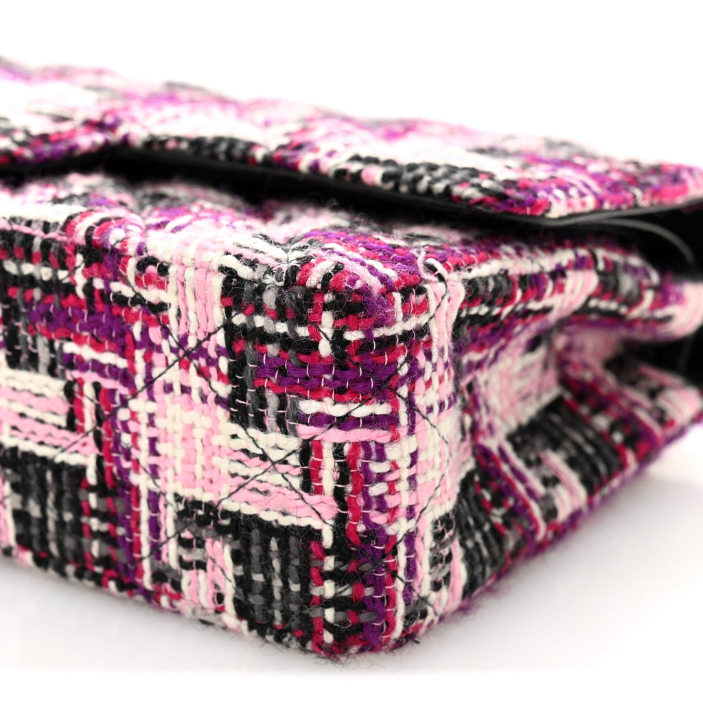 Tweed Quilted Medium Double Flap Pink Black