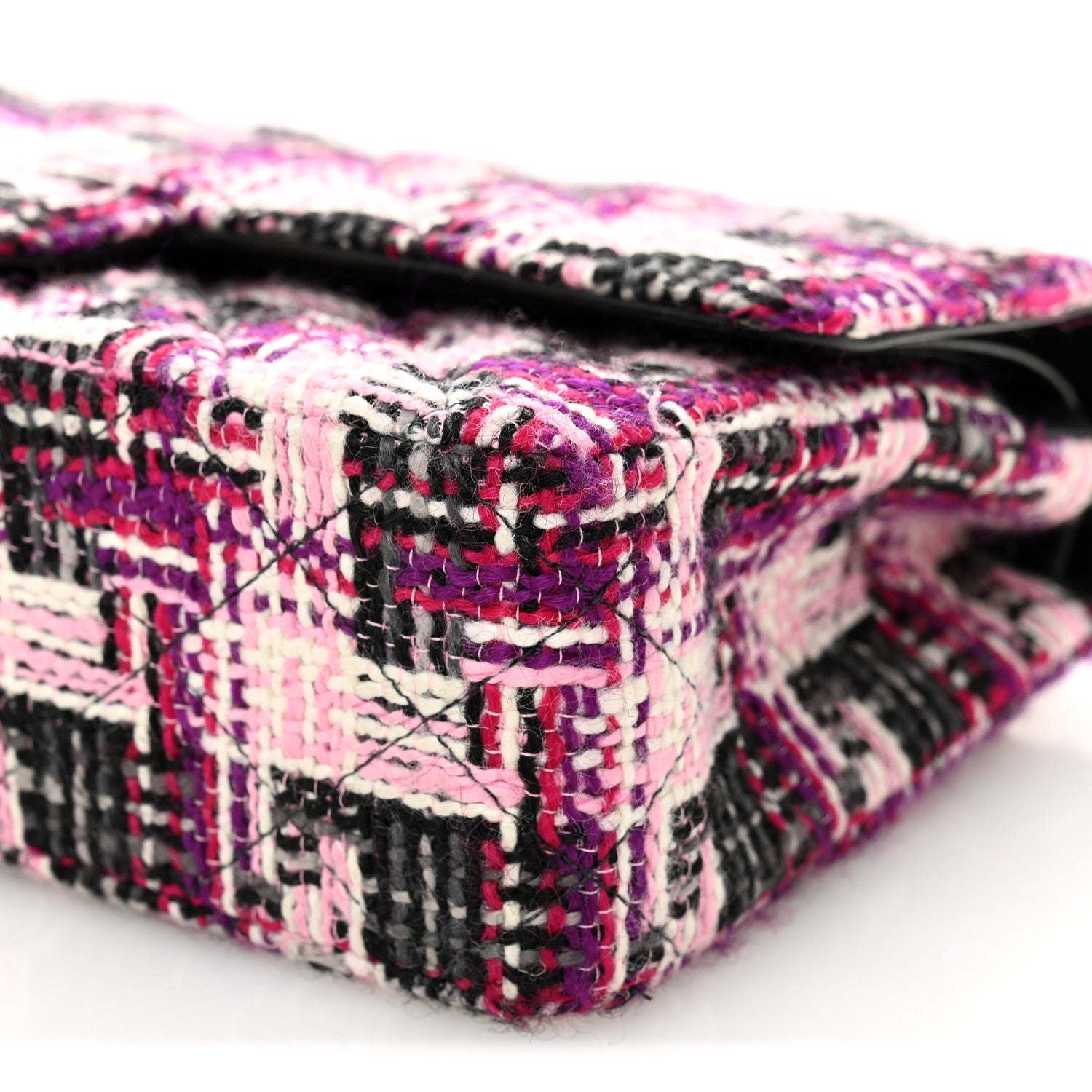 Tweed Quilted Medium Double Flap Pink Black